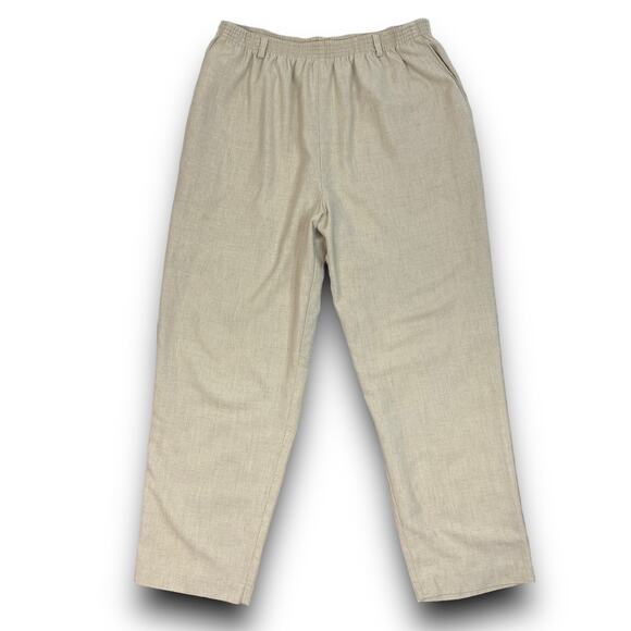 Vintage 90s Alfred Dunner Tan Linen Look Elastic Waist Pull On Casual Pants 16 - Picture 1 of 6